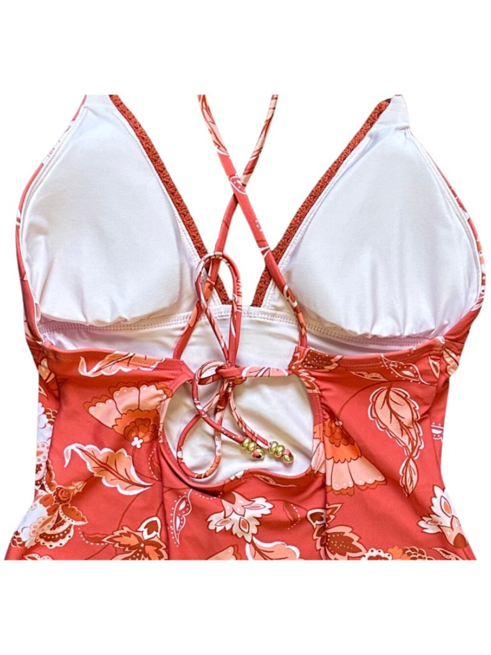 NWT Shade & Shore Coral Floral One Piece Swimsuit M Retro 70s Tropical - Picture 9 of 11